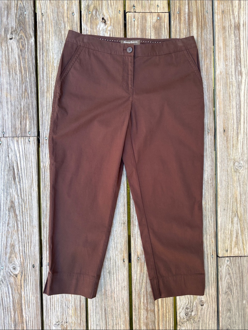Tommy Bahama Ellery Fit Stretch Twill Crop Travel Pants Brown Brazil Nut Size 6